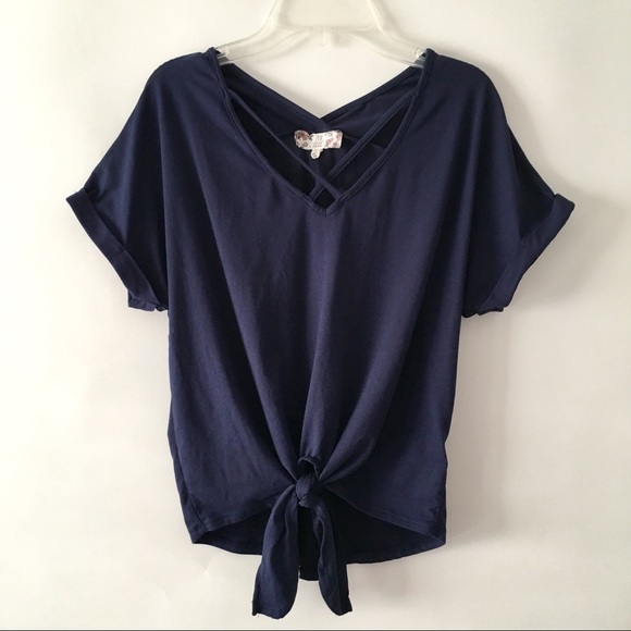 Pink Rose Tops - Pink Rose Criss Cross Knotted Tee